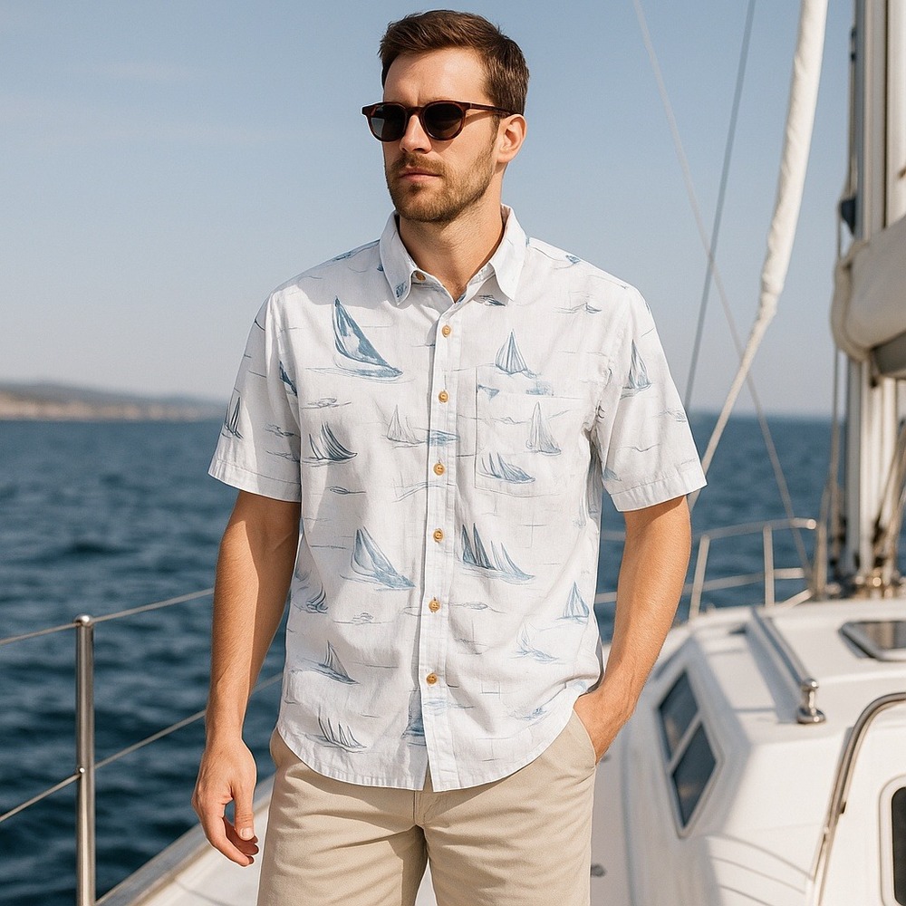 Covington Mens Shirt Sz M Button Down Vintage Preppy Nautical Cruise Coastal